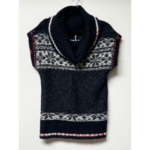 FREE PEOPLE Black Snow Bunny Fair Isle Cowl Neck Pullover Sweater, Sz S